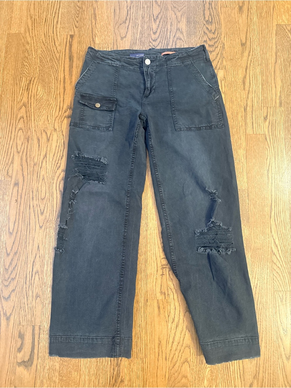 Pilcro Distressed Charcoal Utility Jeans